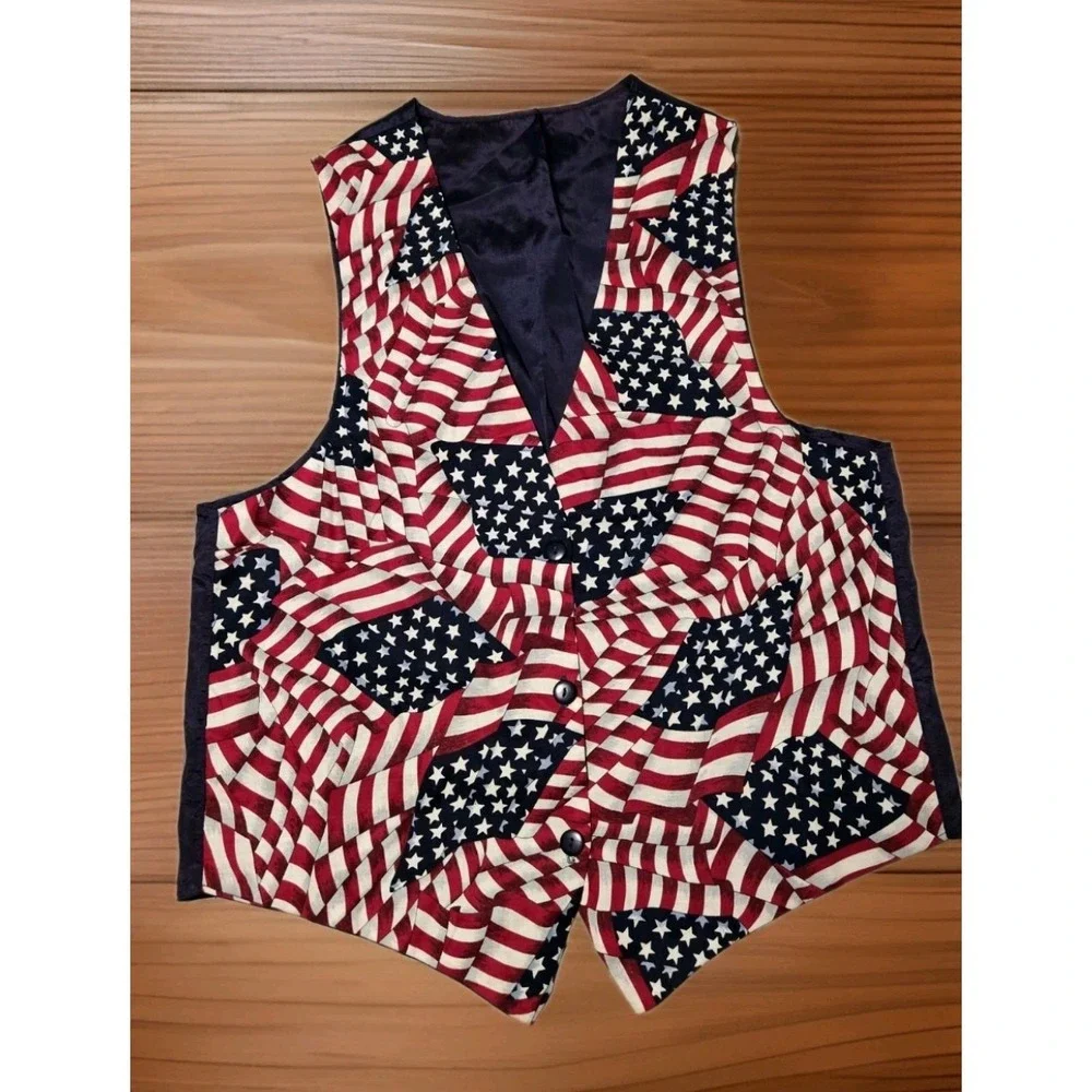Vintage American Flag Vest Patriotic USA Stars Stripes Performer Festival 80s 90